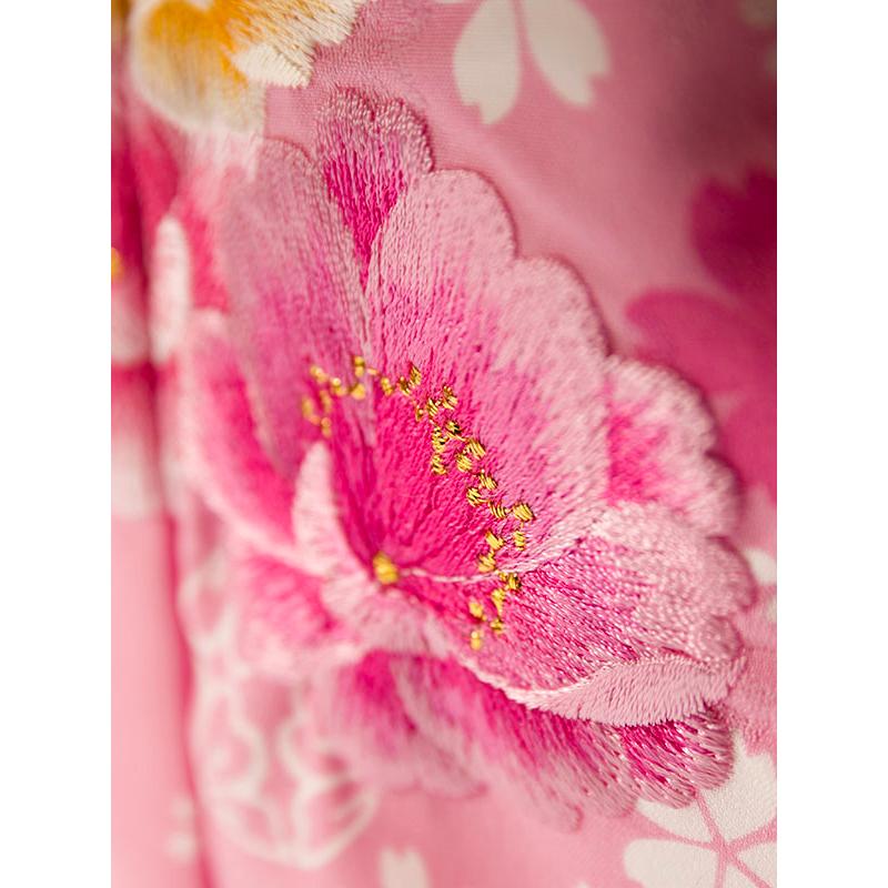 乙葉ブランド ピンク桜刺繍柄の被布フルセット(ピンク/グリーン系