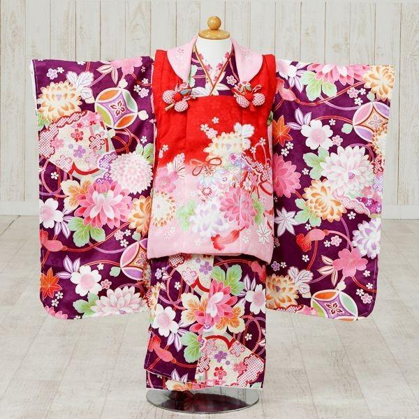 お正月 七五三 晴着 女の子3歳用 七五三 着物 3歳 753 3歳 七五三 着物 753 着物｜ h-246 被布：ピンク