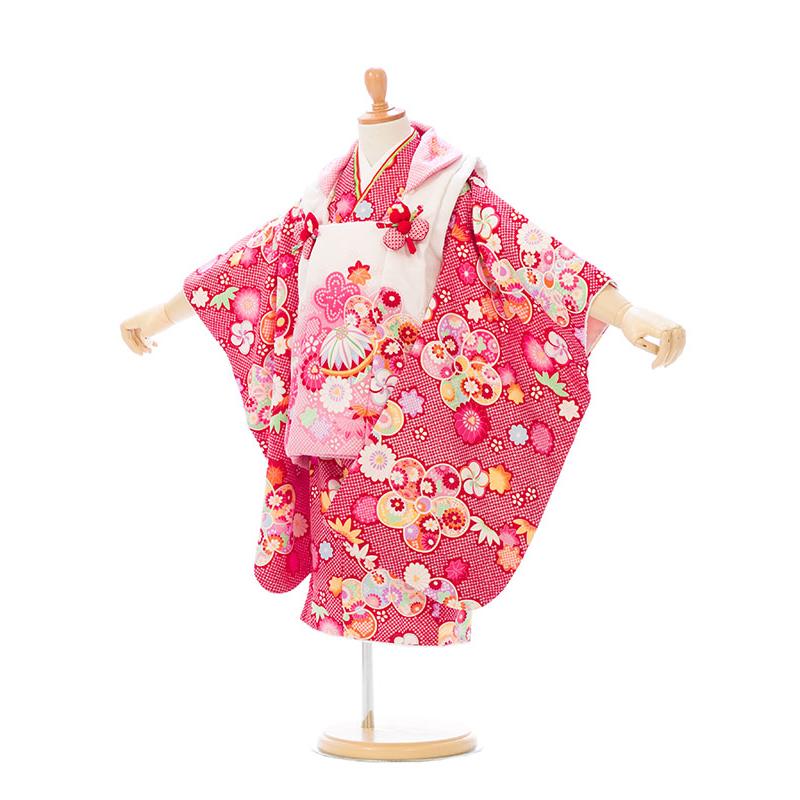 被布着物|ブランド花うさぎ|七五三着物3歳 女の子(被布)フルセット(赤