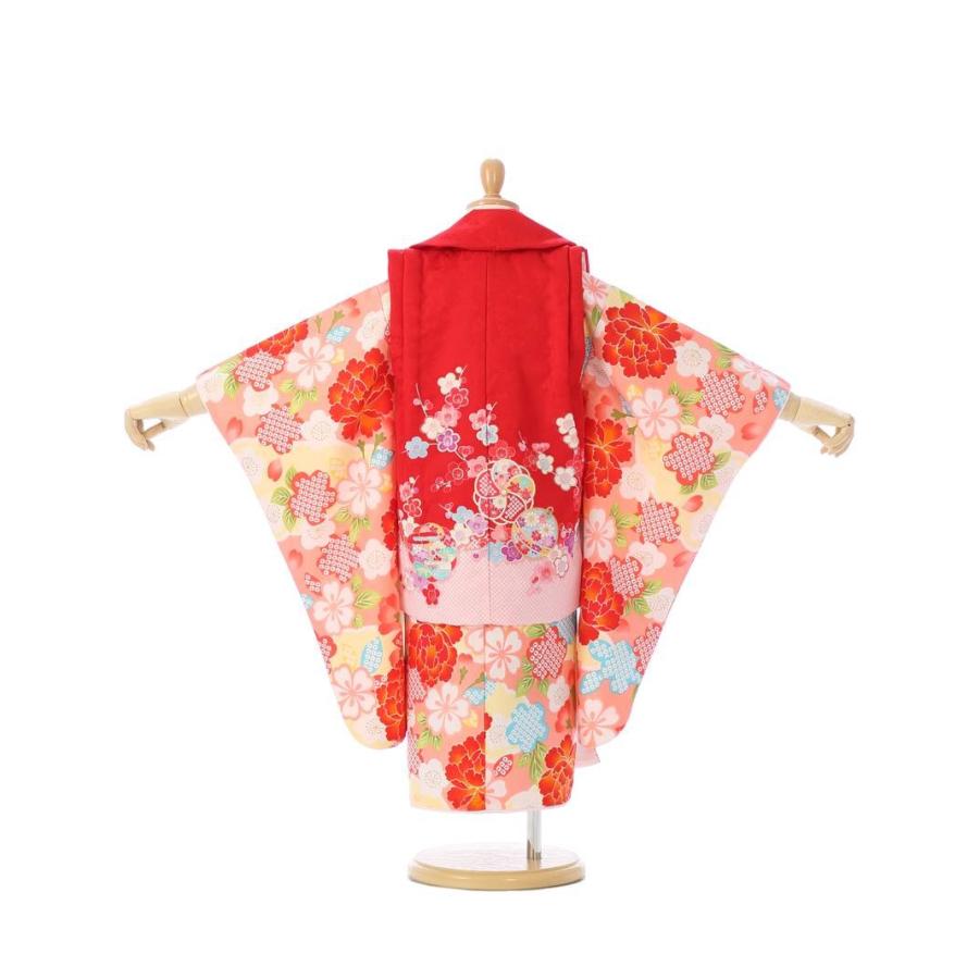 3歳 牡丹桜柄の七五三着物3歳 女の子(被布)フルセット（ピンク系