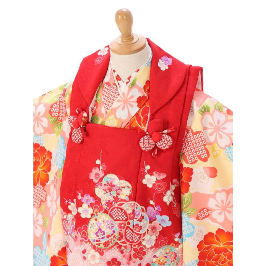 3歳 牡丹桜柄の七五三着物3歳 女の子(被布)フルセット（ピンク系 ）