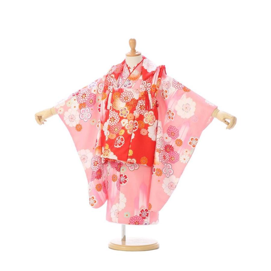 七五三　3歳女の子　着物セット　可愛いピンク　華やか桜　梅　新品 SOUBIEN レンタル 七五三 女の子 3歳 着物 被布 フルセット
