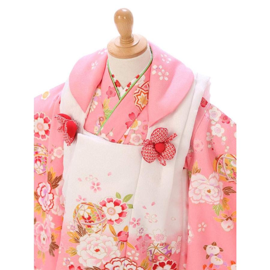 被布 四季花柄の七五三着物3歳 女の子(被布)フルセット（ピンク系