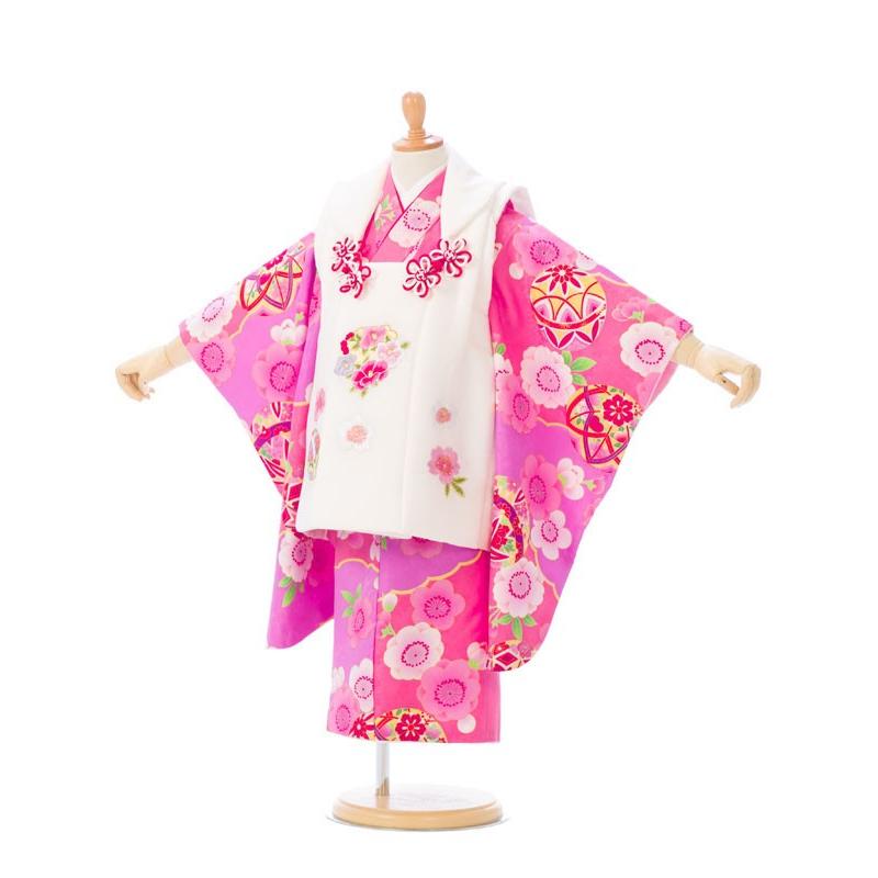 被布 桜柄の七五三着物3歳 女の子(被布)フルセット（ピンク系