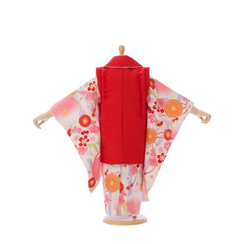子供用 着物セット 被布 桜 梅柄 七五三 被布 桜梅柄の七五三着物3歳 女の子(被布)フルセット（白系 ）｜女の子