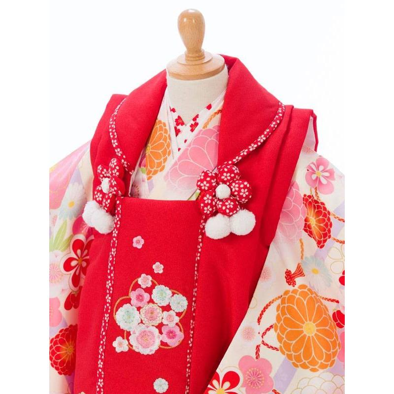 被布 桜梅柄の七五三着物3歳 女の子(被布)フルセット（白系 ）｜女の子