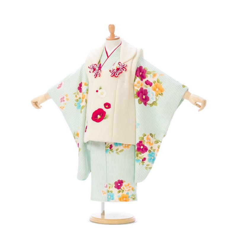 3歳 七五三 被布セット 椿 被布 椿柄の七五三着物3歳 女の子(被布)フルセット（ブルー系