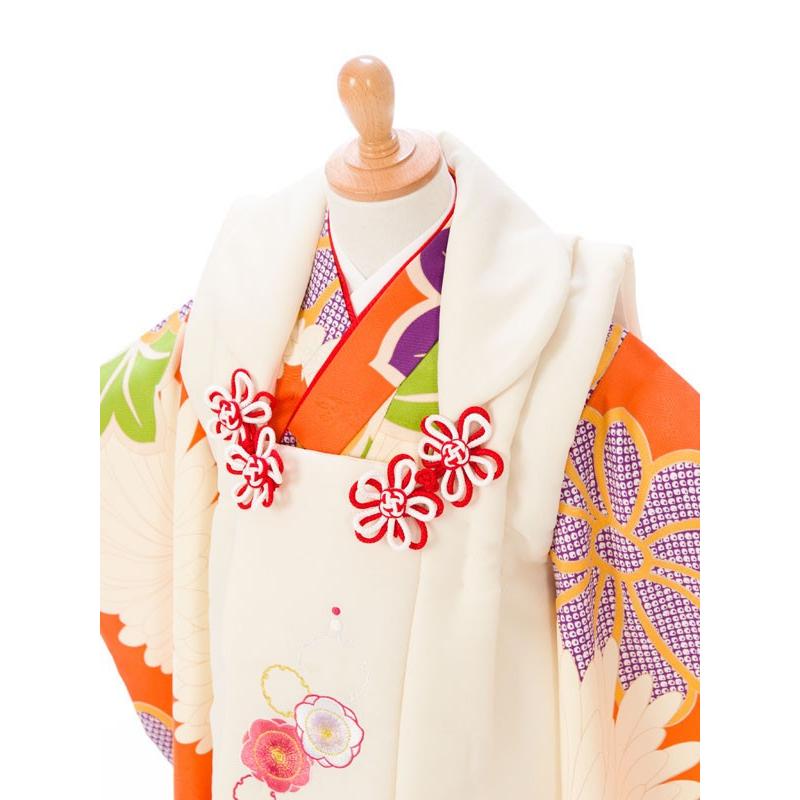 被布 菊紋柄の七五三着物3歳 女の子(被布)フルセット（オレンジ系