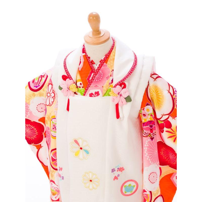 美品式部浪漫♡七五三3歳♡被布着物9点セット♡日本製♡オレンジ系♡白被布 式部浪漫 ｜七五三着物3歳 女の子(被布)フルセット（イエロー
