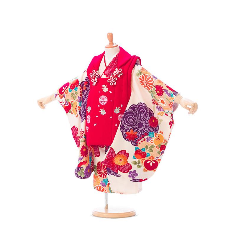 ハイクラス被布|95〜105|七五三着物3歳　女の子(被布)フルセット(白系 ) HAPH609｜e-kimono-rental