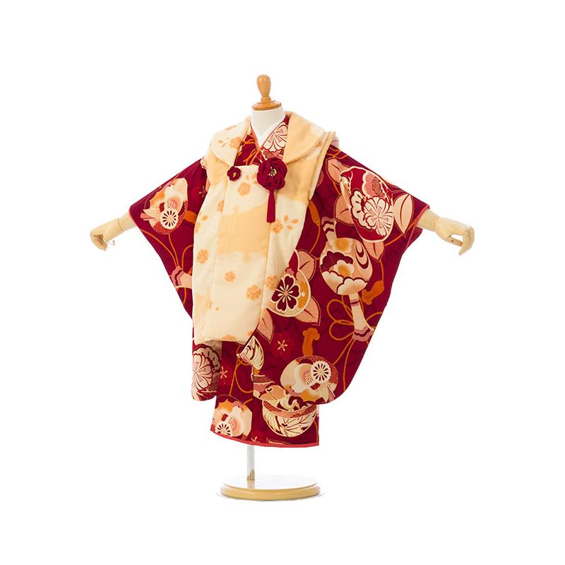 被布セット|京舞|90〜100cm|七五三着物3歳|女の子(被布)フルセット(赤 