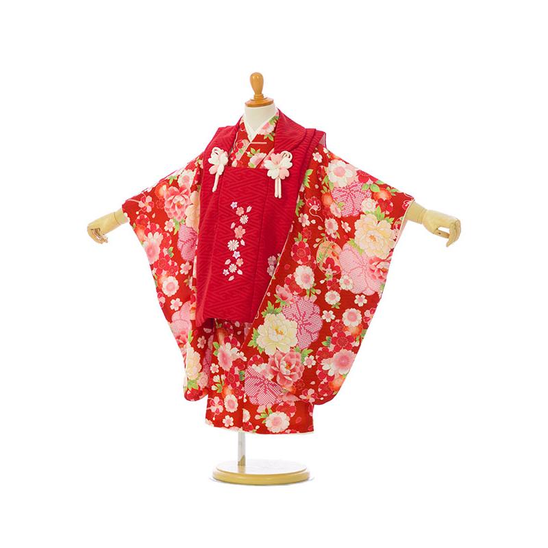 美品式部浪漫♡七五三3歳♡被布着物9点セット♡日本製♡オレンジ系♡白被布 被布セット|式部浪漫|90〜100cm|七五三着物3歳|女の子(被布)フルセット