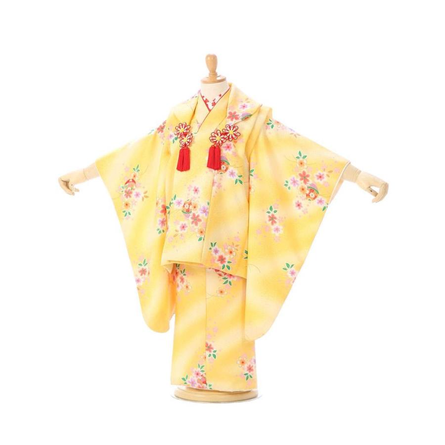 3歳 桜鈴柄の七五三着物3歳 女の子(被布)フルセット（イエロー系