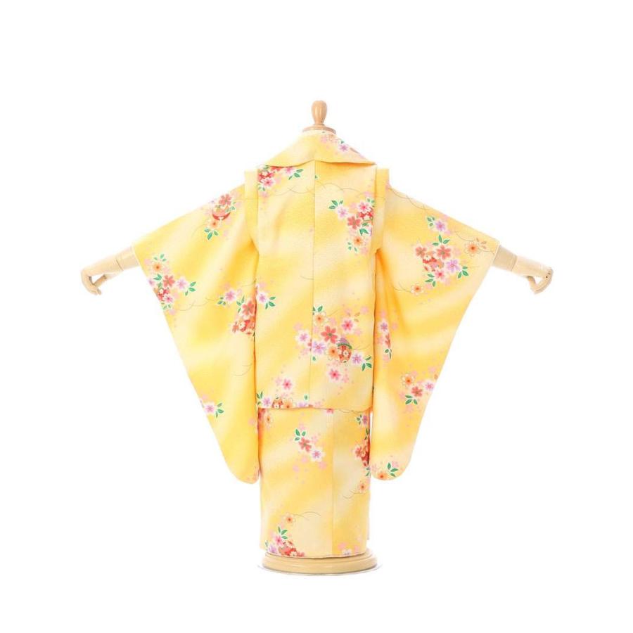 3歳 桜鈴柄の七五三着物3歳 女の子(被布)フルセット（イエロー系