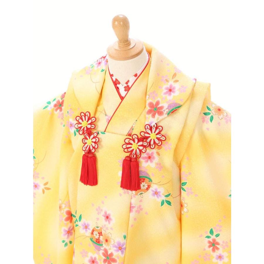 3歳 桜鈴柄の七五三着物3歳 女の子(被布)フルセット（イエロー系