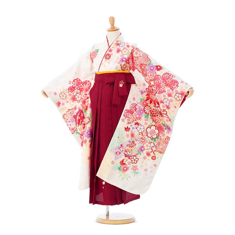 卒園袴|花うさぎ|115〜125cm|卒園式袴レンタルフルセット(白系)|女の子