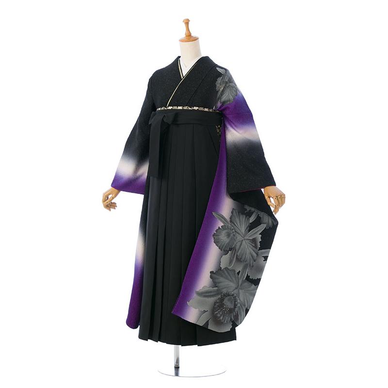 振袖 花柄 黒 紫　ゴスロリ　袴セット レンタル 卒業袴 163〜168cm 卒業式 袴セット 大学生 専門学校生 振袖