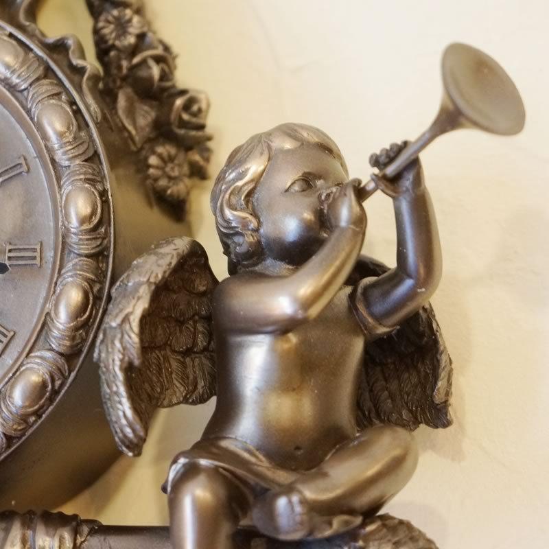 Amazon.co.jp: 電波掛け時計 ゴールデンエンジェルラウンド振り子時計W