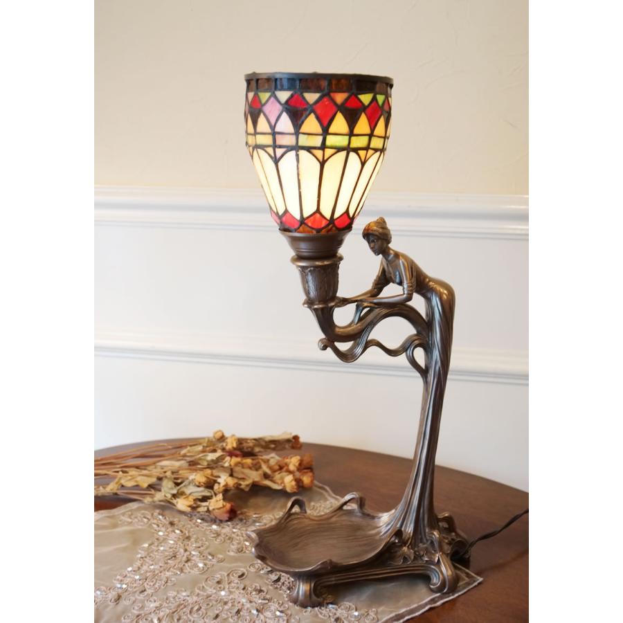 ステンドグラスランプ ブロンズ像風 女性 送料無料 : 輸入家具・雑貨の
