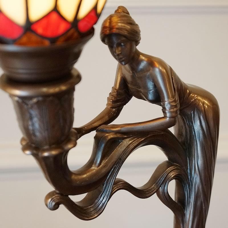 ステンドグラスランプ ブロンズ像風 女性 送料無料 : 輸入家具・雑貨の