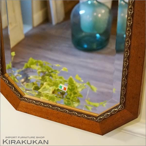 イタリア製 姿見ミラー 鏡 壁掛け 全身 八角ミラー 古木風ミラー