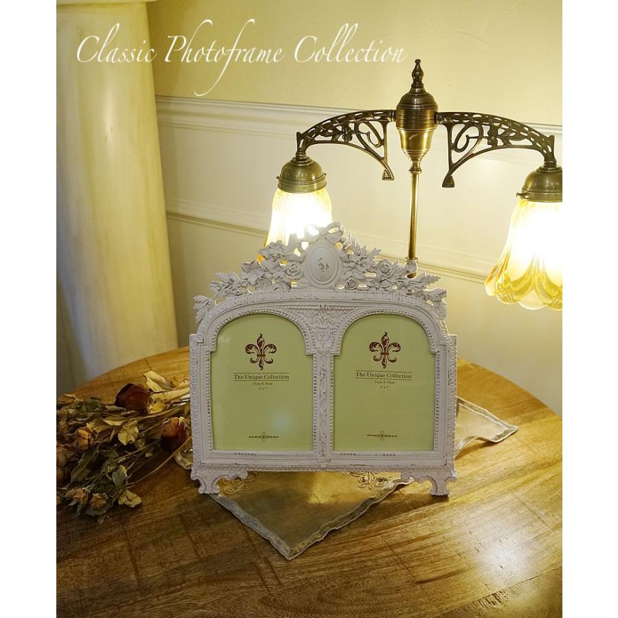 フレンチスタイルのフォトフレーム2窓 シャビーシックなホワイト おしゃれ インテリア雑貨 イタリア雑貨 置物 額 ヨーロッパ 輸入家具 雑貨の専門店 E木楽館 通販 Yahoo ショッピング