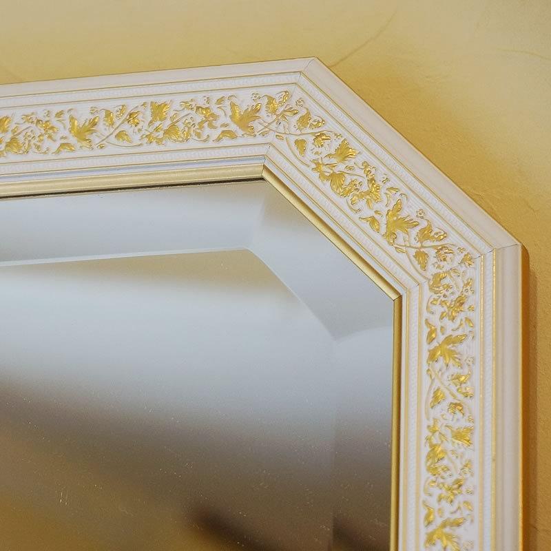 イタリア製 姿見ミラー 鏡 壁掛け 全身鏡 八角ミラー ホワイト