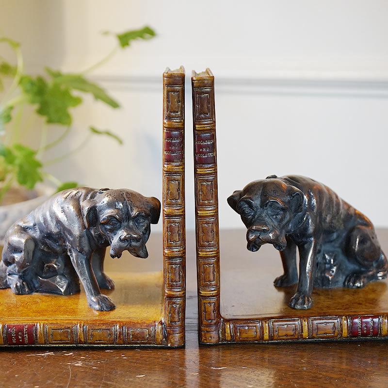 イギリス製 ブックエンド ボクサー犬 ブック型 置物 ドッグ オブジェ