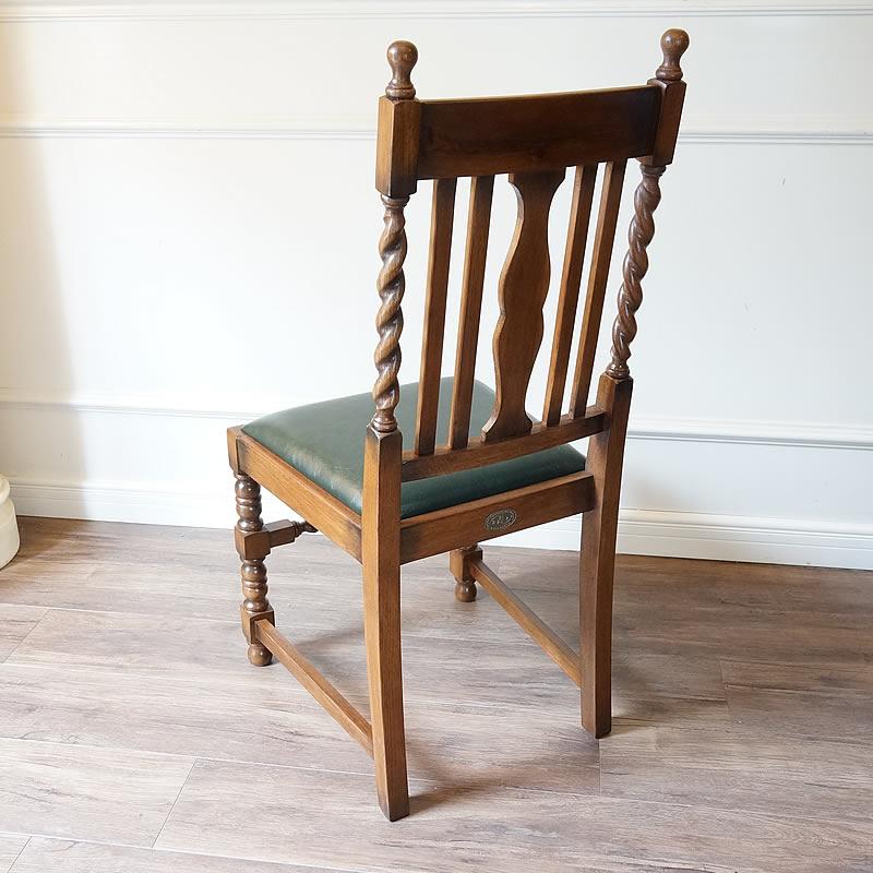 アンティーク家具調 ダイニングチェア 木製 緑色 ツイスト脚 リ
