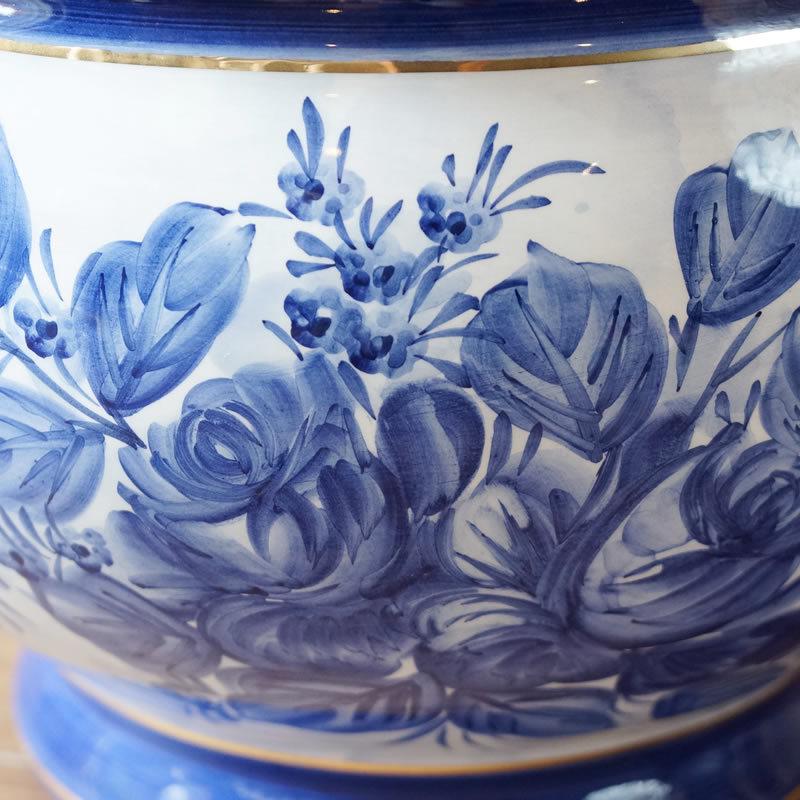 花瓶 フラワーベース プランター 大型 陶器 ブルーフラワー 鉢カバー 