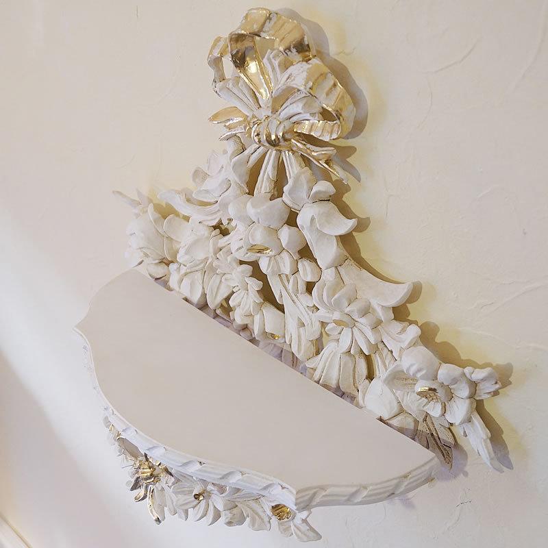 イタリア製 壁掛け 壁飾り レリーフ コンソール付 棚付 フラワー