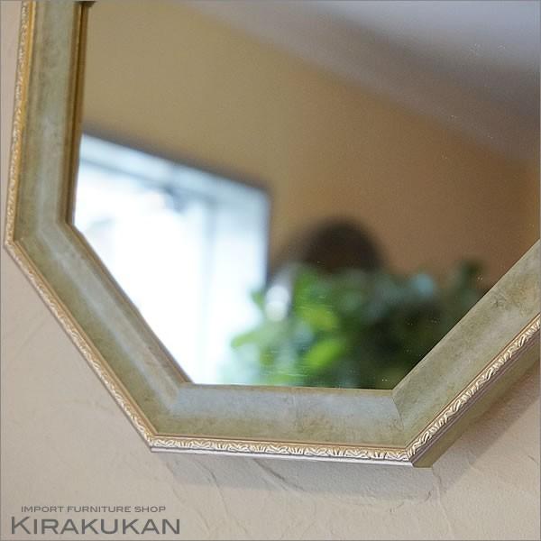 鏡 アンティーク 八角ミラー 壁掛け 八角形 アンティークグリーン