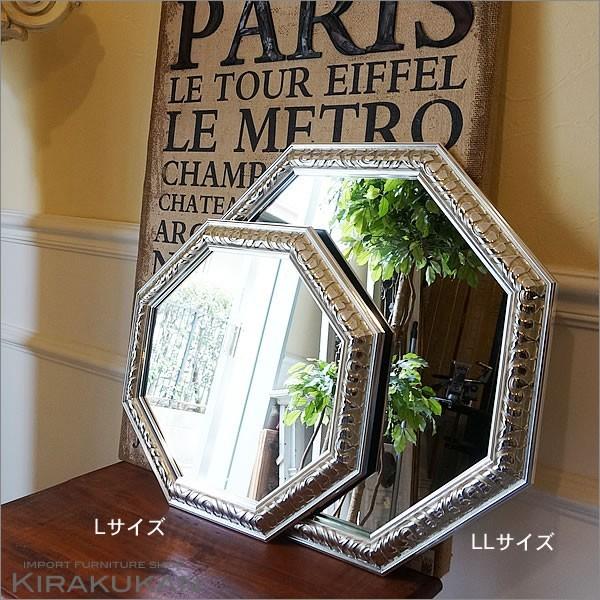 ミラー 八角ミラー 鏡 アンティーク シルバー LLサイズ Mirror 壁掛け