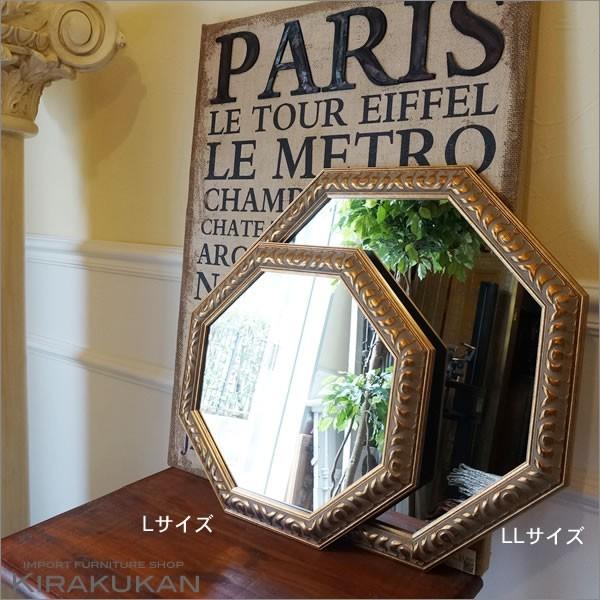 ミラー 八角ミラー 鏡 アンティーク ゴールド LLサイズ Mirror 壁掛け 