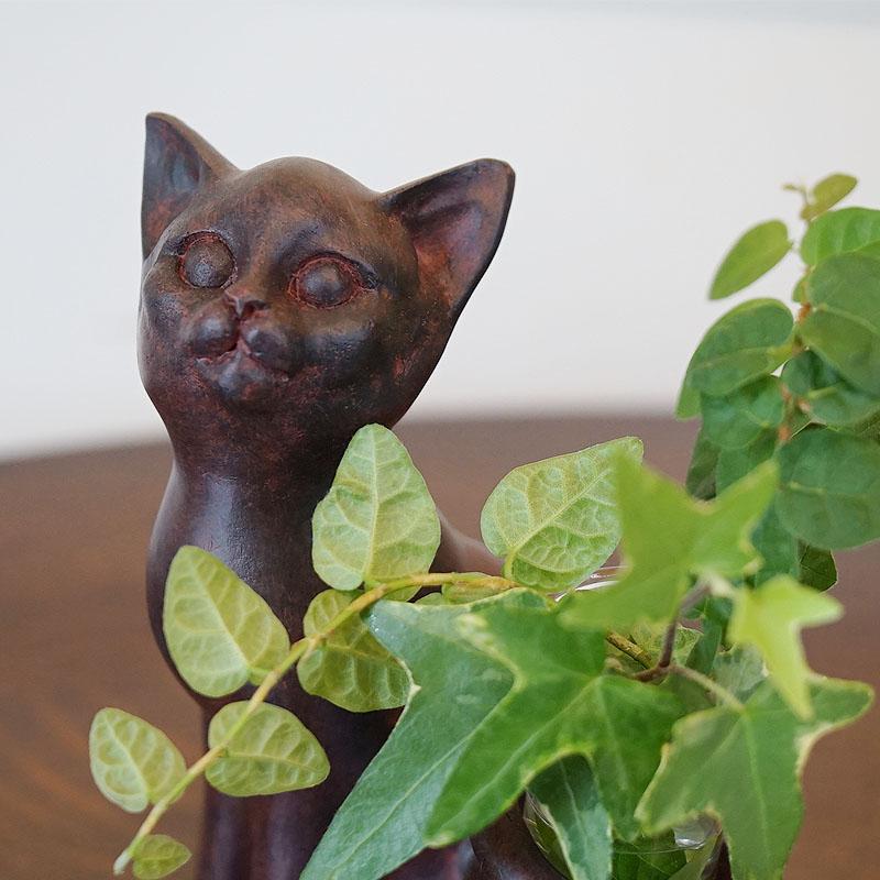 ガーデン 猫雑貨 Rust Cat しっぽガラス花瓶 ベース ねこの置物 