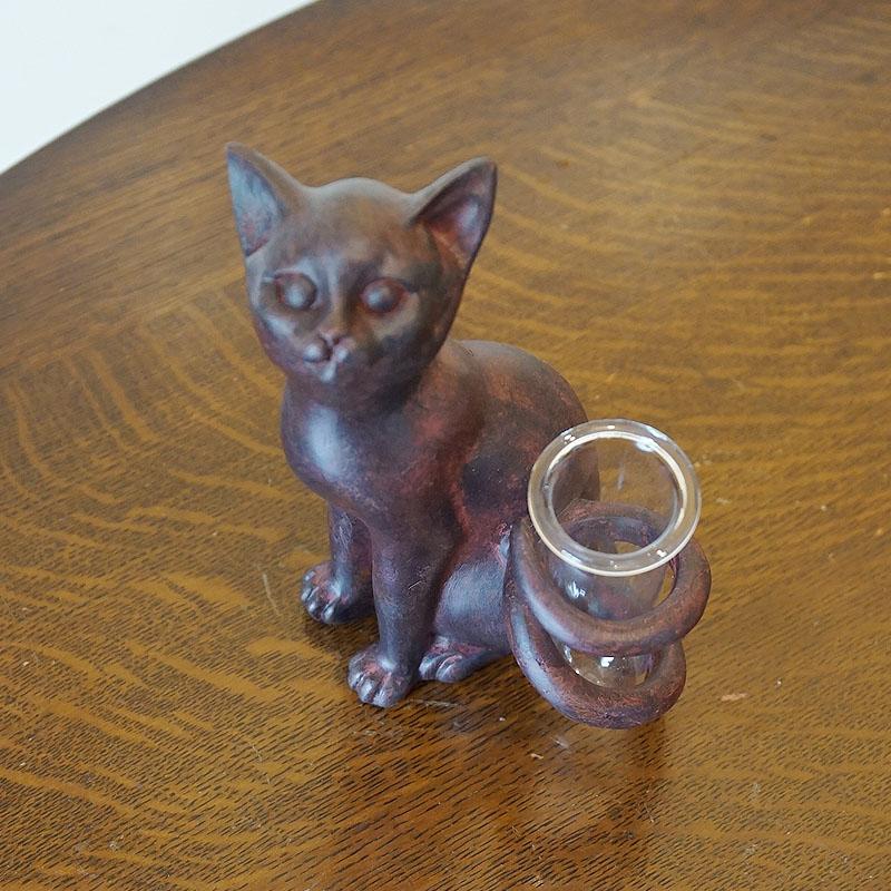 ガーデン 猫雑貨 Rust Cat しっぽガラス花瓶 ベース ねこの置物 