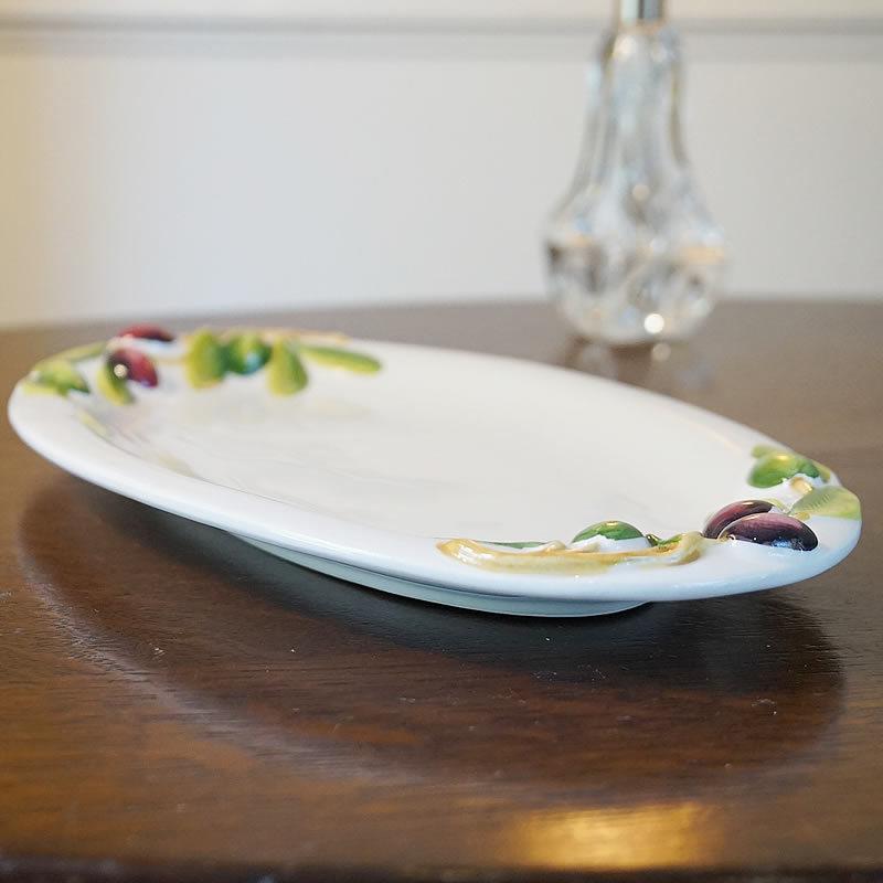 生活雑貨 オリーブ柄 パスタプレート 皿 イタリア製 陶器製 : 輸入家具