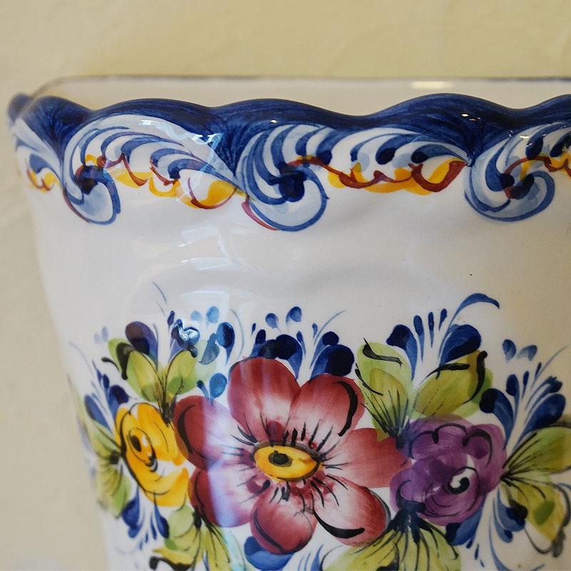 壁掛け プランター 植木鉢 壁掛け鉢 半円 ポルトガル製 フラワー柄 手