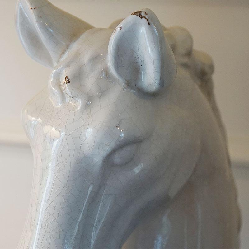 馬 ホースヘッド 置物 陶器製 アンティークホワイト仕上げ 送料無料