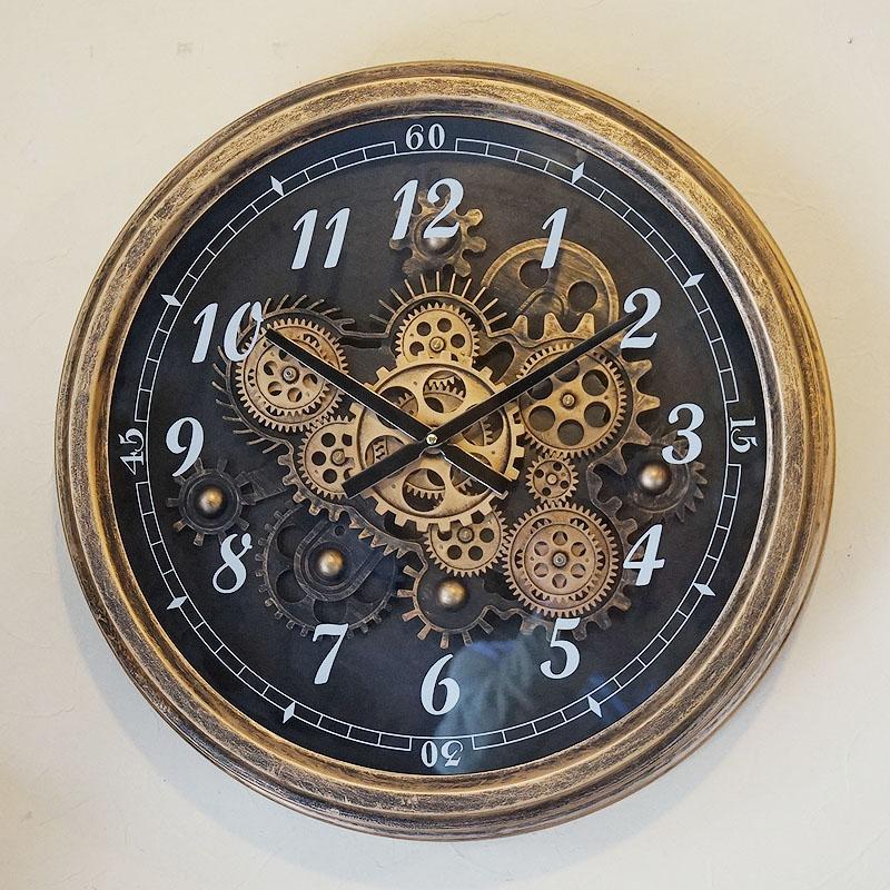 輸入 ウォールクロック アンティーク調 掛け時計 おしゃれ ギア可動 単3電池使用 壁掛け時計 0570458輸入家具・雑貨の専門店 e木