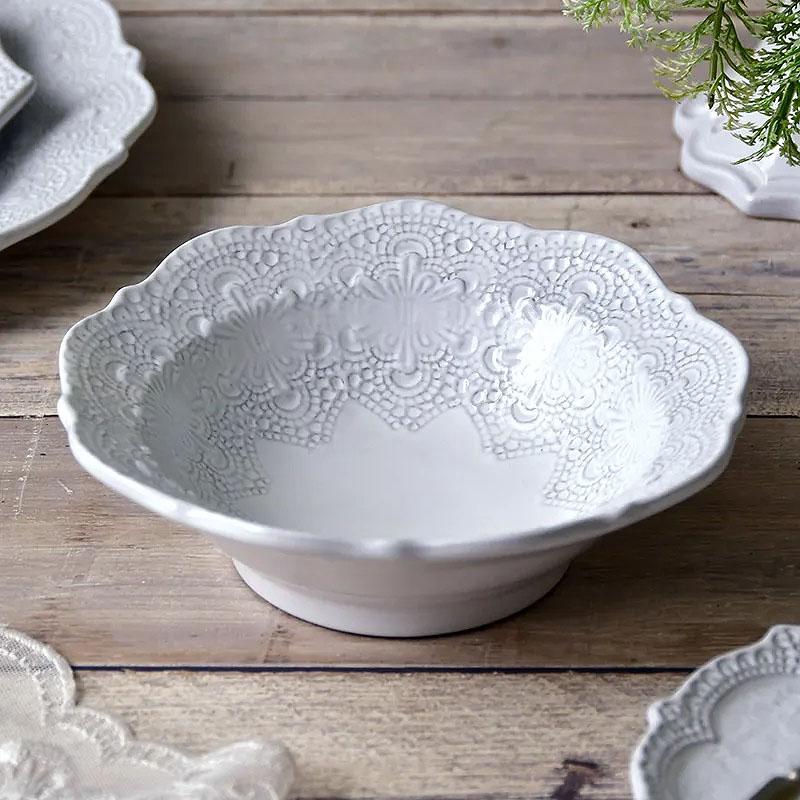 生活雑貨 ラ セラミカ メルレット ホワイト レース ボウル イタリア製