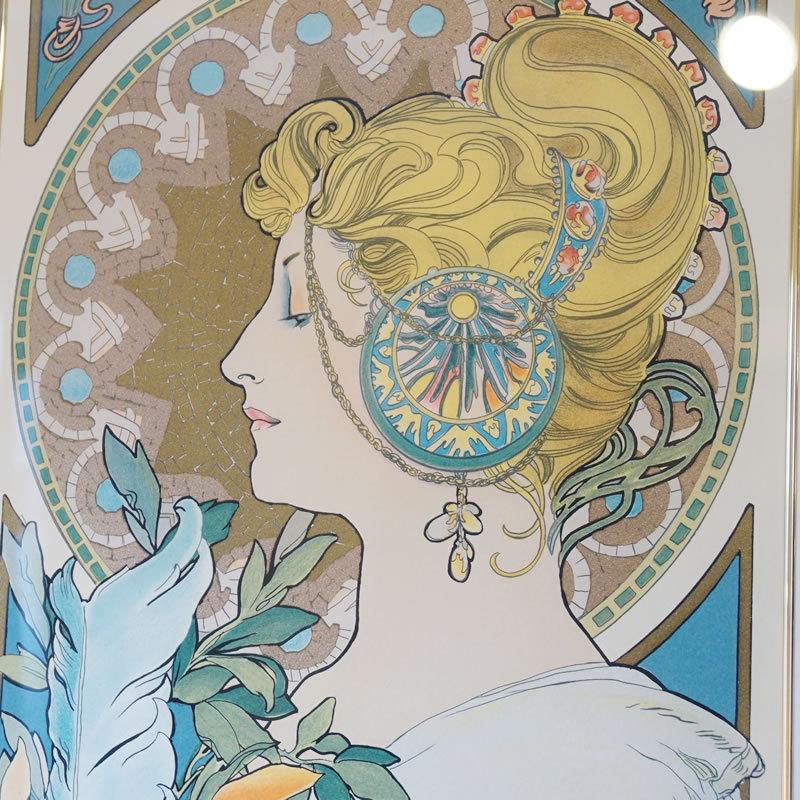 ヴィンテージ アルフォンス ミュシャ画 「桜草」「羽根ペン」2枚セット シルクスクリーン ポスター 送料無料 ビンテージ 絵画_12