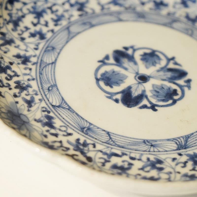 ヴィンテージ 古伊万里 19cm 丸皿 花唐草文 送料無料 和風