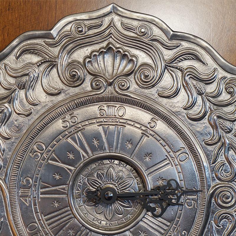 イタリア製 アンティーク 掛け時計 木製 振り子付 クオーツ すず製