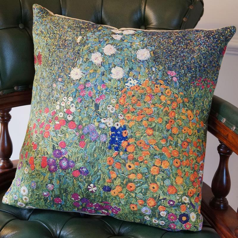 輸入クッション クリムト Klimt 花園 48x48 ベルギー製 パンヤ付 メトラックス 送料無料の画像