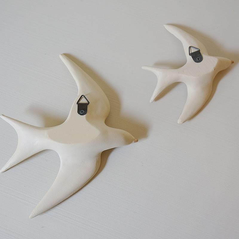ウォールデコ ホワイト バードS&L 2点セット 白色 壁掛け 鳥 (1160034