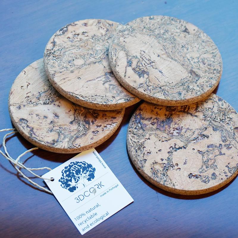 モンタード ラウンド コースター4枚 3D CORK社 ポルトガル製 天然