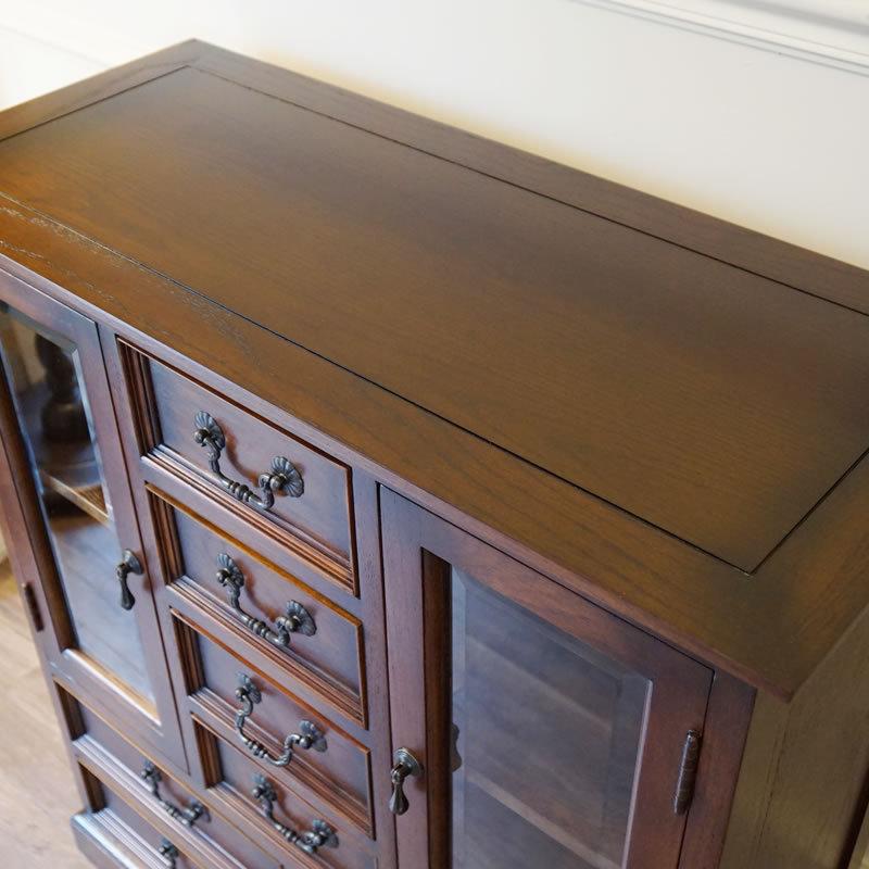 アンティーク家具 リプロダクト ガラス戸 8引出し 整理チェスト タンス