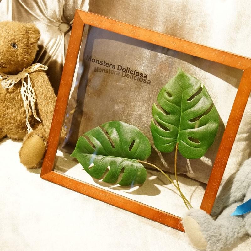 リーフフレーム パネル モンステラ2 額 ブラウン 造花 観葉植物