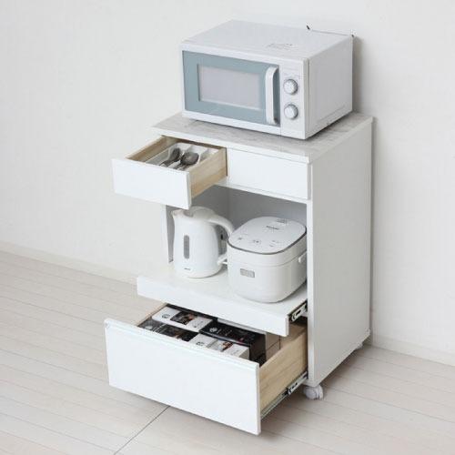食器棚・収納棚 コンパクトレンジワゴン ホワイト [4954877237365] W55×D40×H82cm 1500W2口コンセント付 一部組立 クロシオ メーカー直送の画像
